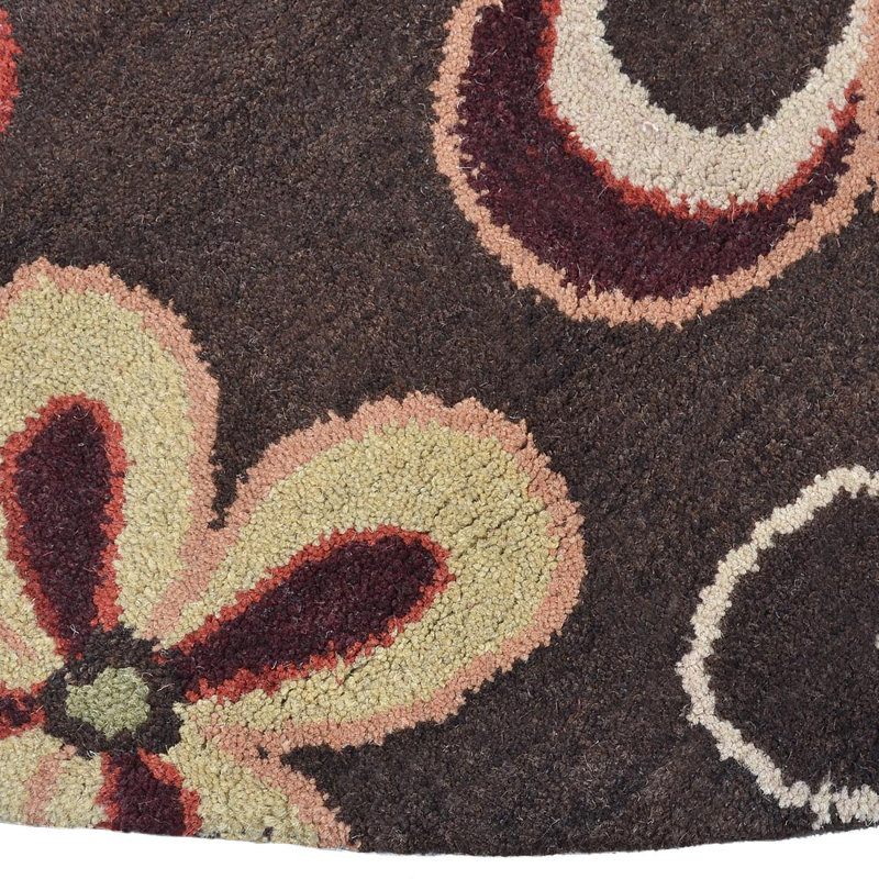 Candita Hand Tufted Wool Eco-Friendly Area Rugs - Round, Brown Color, Floral Modern Design, High Pile Thick Handmade Anti Skid Area Rugs for Living Room, Bed Room