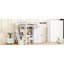 Lit mezzanine double blanc avec bureau multifonctionnel, escalier de rangement et garde-robe, assurant un coffre-fort confortable pour chambre à coucher en forme de L-1573648008