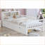 Lit simple avec rangement en contreplaqué de pin et garde-corps à 3 côtés 2 tiroirs, blanc-585325280