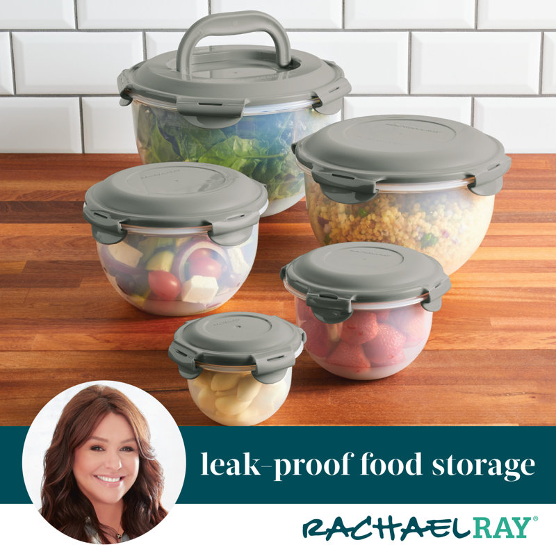 Leak-Proof Nestable Round 5 Container Food Storage Set, Gray/Clear