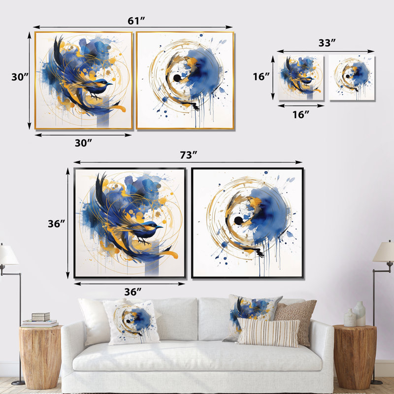 «Teal and Gold Elegance I», 2 pièces, Cadre flottant doré, H 36 po x l 73 po