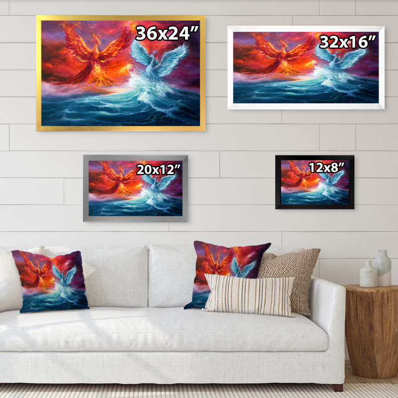 Water and Fire Fights - Reproduction de photo sur toile, Cadre photo noir, H 8 po x l 12 po x P 1 po