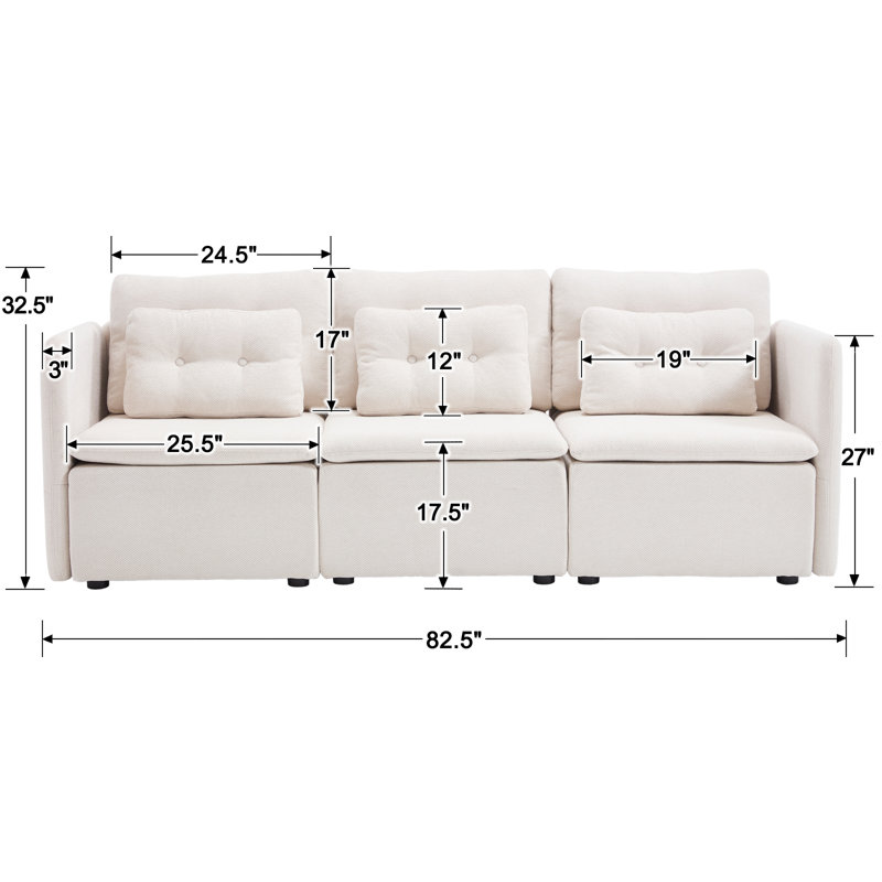 Canapé modulaire convertible moderne avec siège profond pour le salon, 3, Pas de repose-pieds