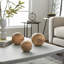Davy Set of 3 Decorative Orbs - Contemporary Rustic Brown Wooden Round Orb Decor - Home or Office Table Accent Decoration - Home Gift Idea