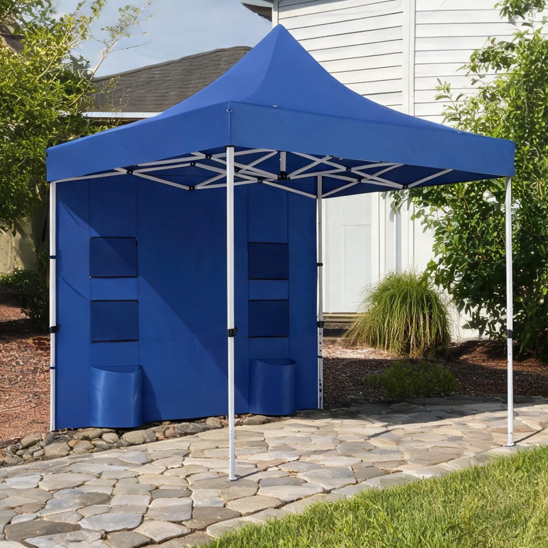Auvent combinant une structure en métal et un design pliable avec un design réglable et un auvent extérieur bleu classique