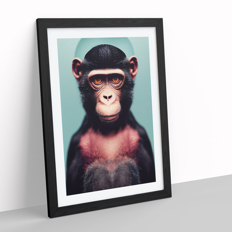 XV1022-3747X Remarkable Monkey - Print, Black Framed, 66cm H x 48cm W, White
