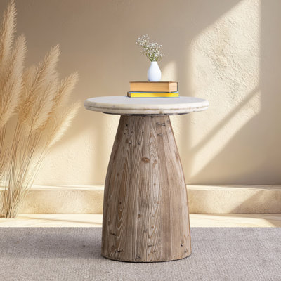 Table d'appoint ronde en bois avec plateau en marbre