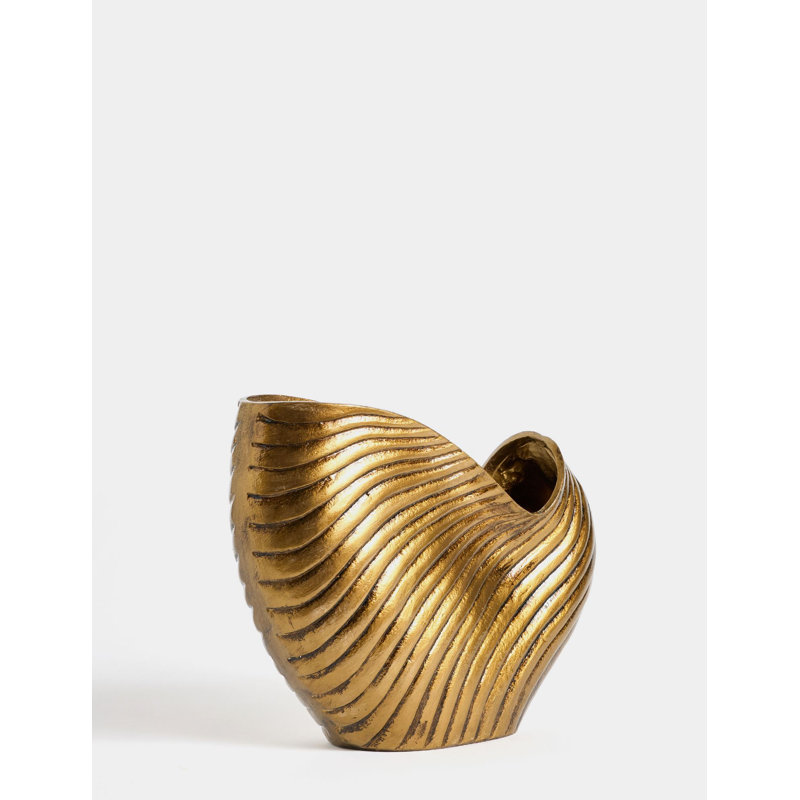 Coastal Glam Hand-Painted Waved Nautilus Decorative Vessel