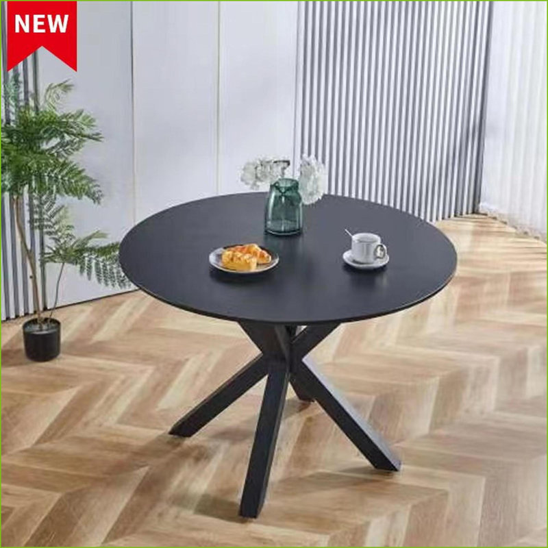 Table basse Mid-Century ronde de 42,1 po pour le salon, plateau en panneau de fibres à densité moyenne noir, pieds robustes en métal, facile à nettoyer et amp; Stable