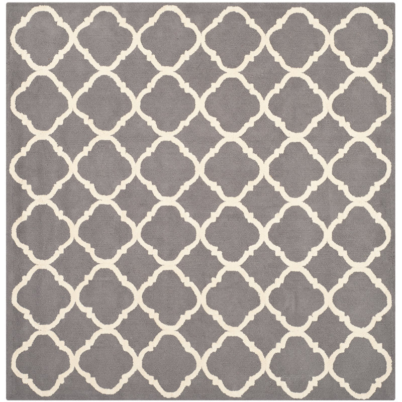 Fullerton Hand Hooked Cotton Pile Geometric Rug, Square 5'