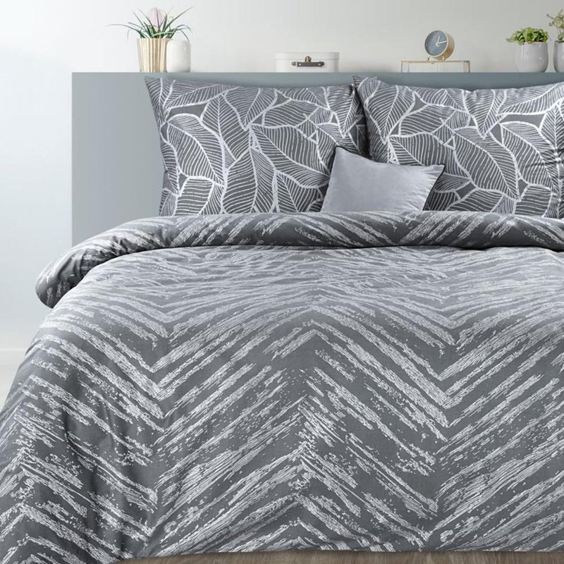 Garred Cotton Chevron / Zig Zag Duvet Cover Set with Pillowcases Included, Kingsize - 2 Pillowcases (70 x 80 cm), Steel