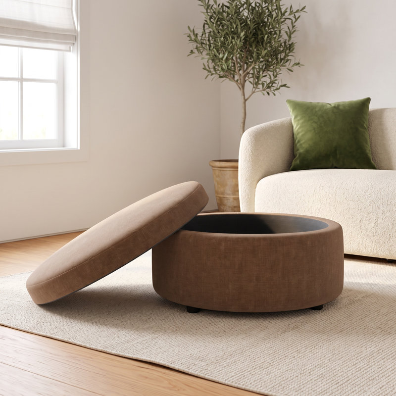Murano Upholstered Storage Ottoman, Andrew Cognac Performance Chenille