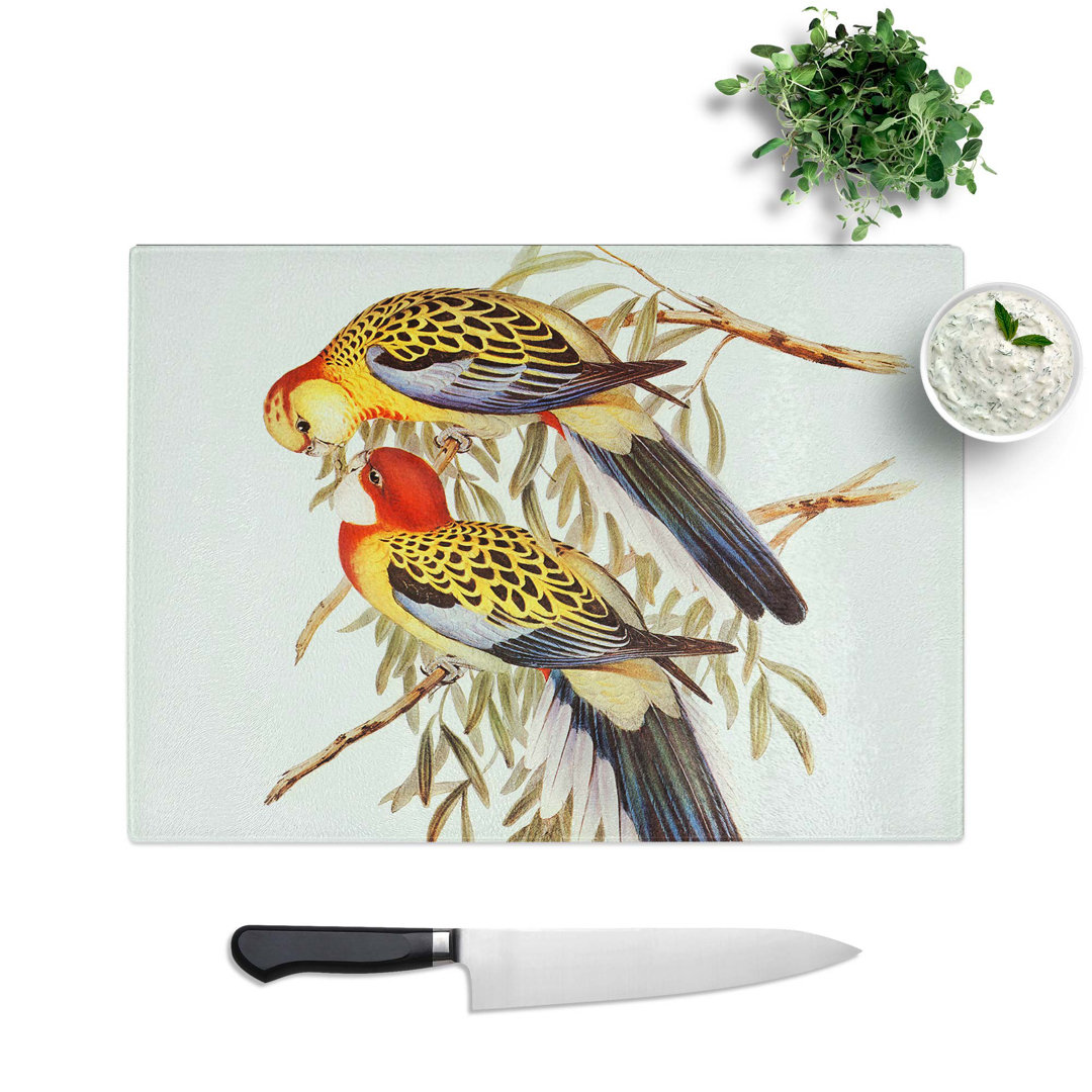 Tempered Glass Splendid Parakeets by Elizabeth Gould Chopping Board