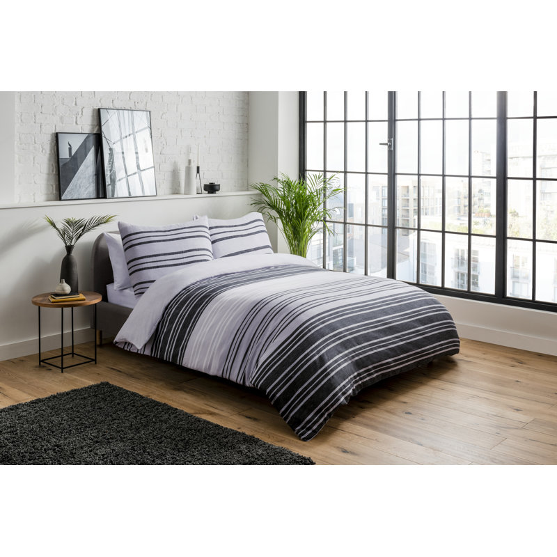 Mahn Striped Duvet Cover Set with Pillowcases, Double - 2 Pillowcases (80 x 80 cm), White