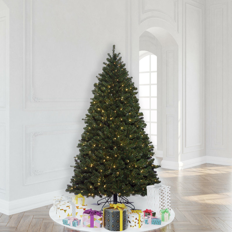 Teton Outdoor Fir Ariticial Christmas Tree with Warm White Wide Angle LED Lights with Stand, 7.5' H