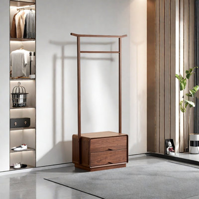 Elegant Walnut Wood Garment Rack with Storage