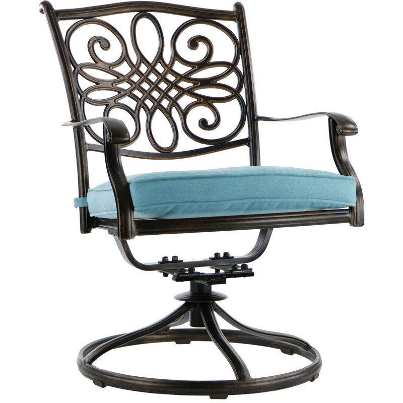 Carleton 4 - Person Patio Dining Set with Round Table , Cushions Included, Black/Blue