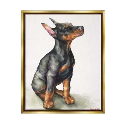 " Doberman Puppy Dog Pet Animal Watercolor Painting " by George Dyachenko