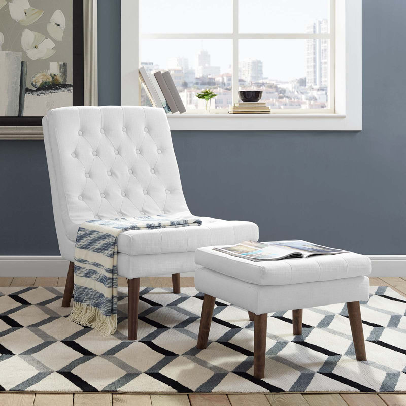 Modway Modify Upholstered Lounge Chair and Ottoman, Polyester White