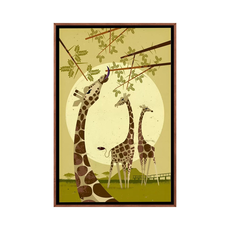 Giraffes by Dieter Braun - Print on Canvas, Classic Brown Wood Framed, 101.6 cm H x 66.04 cm W