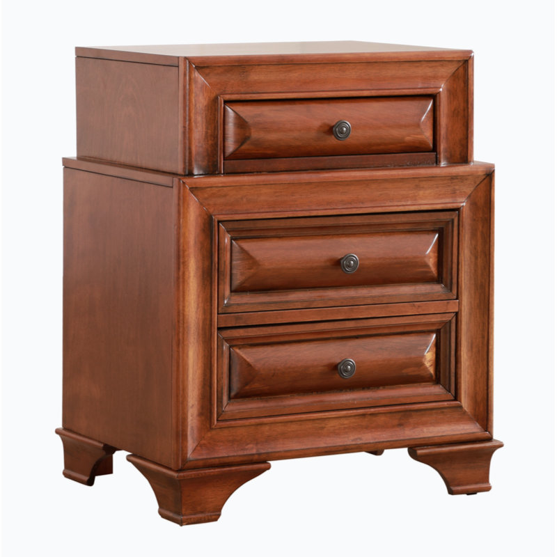 LaVita 3-Drawer Solid Oak Nightstand with Bronze Hardware