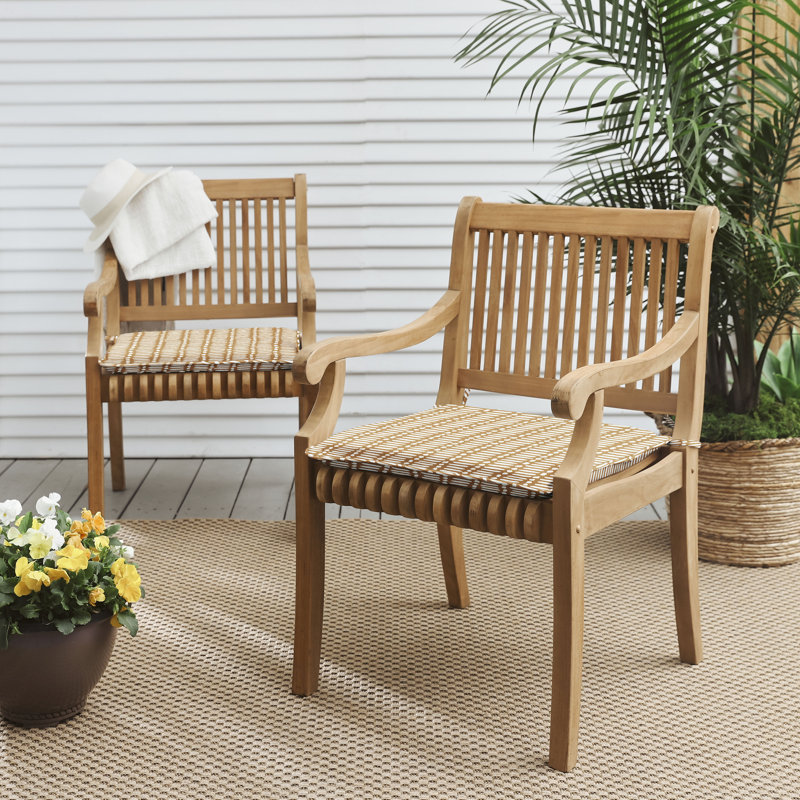 Ine Outdoor 2'' Dining Chair Chair Pad, 20" W x 20" D, Beige/White