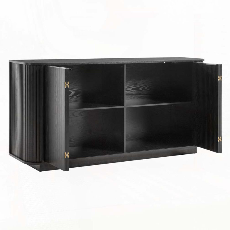 Sideboard Storage Cabinet TV Stand with wave pattern Buffet Cabinet Wooden, Black/Black