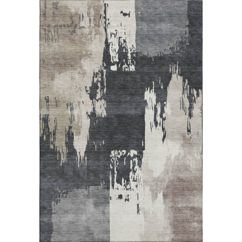 Premium Machine Washable Mayfield AMF2347 Abstract Rug, Charcoal, 5' x 7'6"