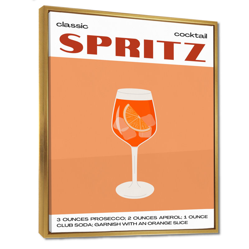 Orange Spirz Cocktail Party - Art mural cocktails, Cadre flottant doré, H 20 po x l 12 po