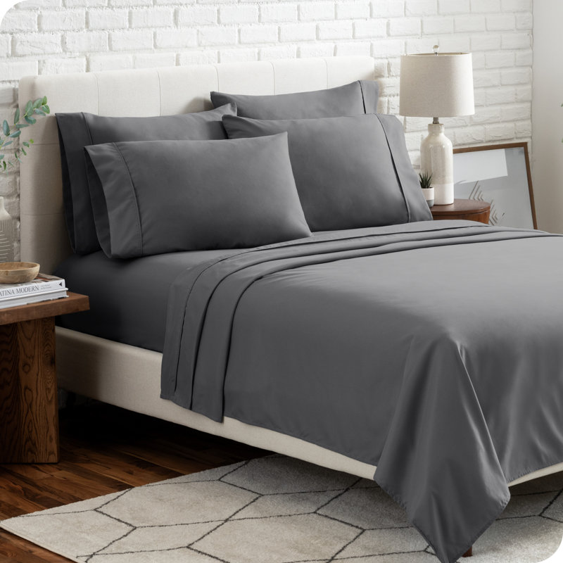 Microfiber Sheet Set with Bonus Pillowcase Set, Gray, Split Queen