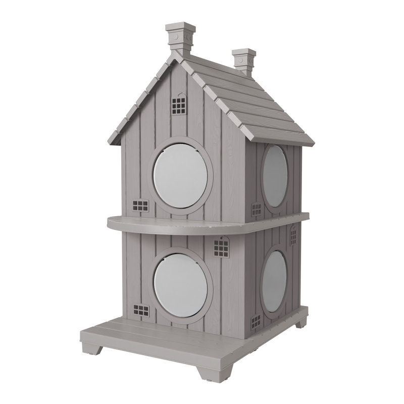 38.88"H Two-Storey  Resin Cat House With Escape Door(Light Brown/Grey), 30.88" H x 20.74" L x 25.54" W, Light Brown (Grey)