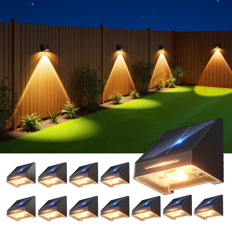 Solar Fence Lights Outdoor - Brighter Focused Lens,  Fence Solar Lights Outdoor Waterproof, Auto On/off Deck Lighting For Wall, Patio, Backyard, Step, Railing
