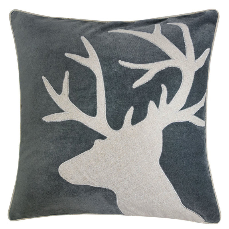 Coussin décoratif en velours Holiday Reindeer, Gris, Jeté