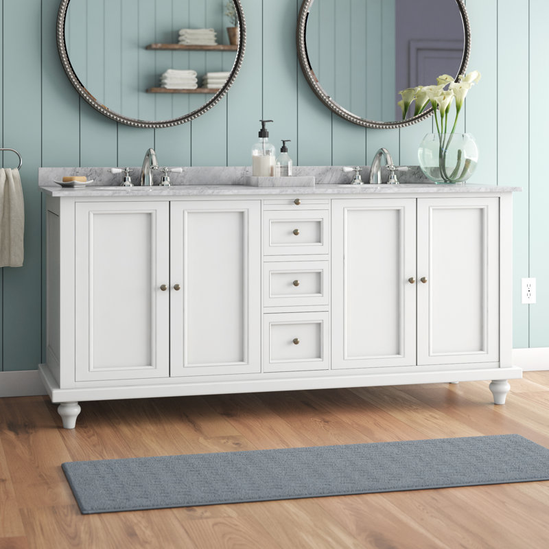 Ensemble de meuble-lavabo double 71 po Medfield, Marbre de Carrare blanc, Blanc