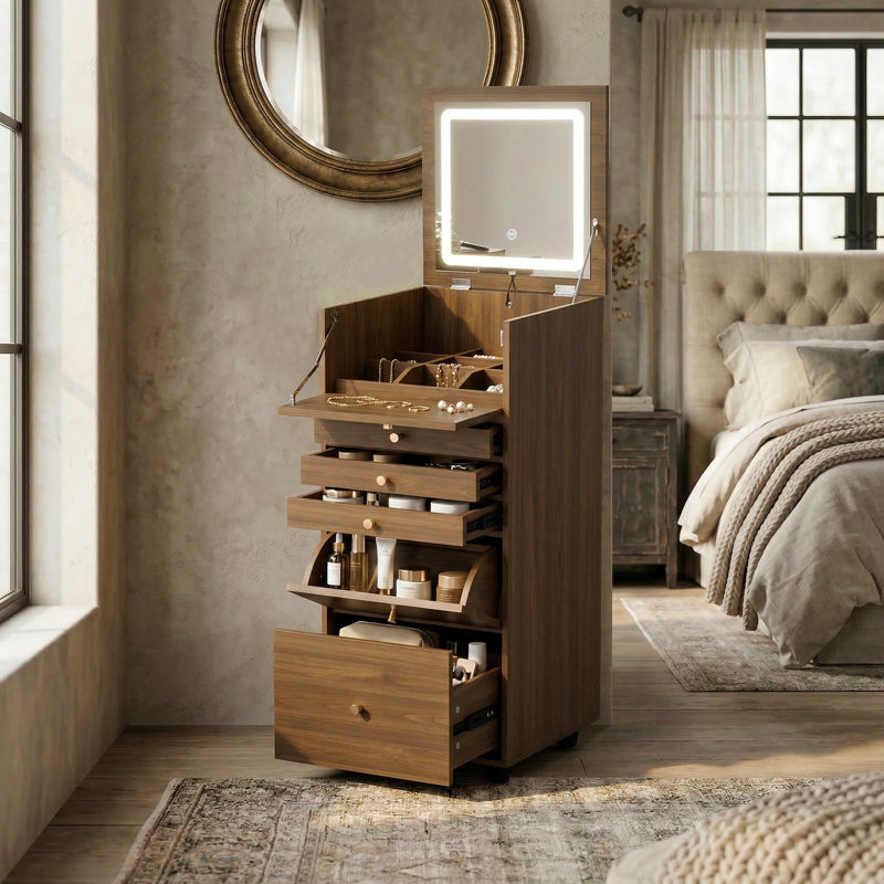 Table de coiffeuse mobile avec miroir DEL
