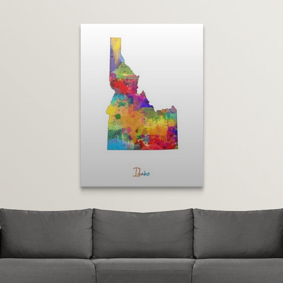 " Idaho Map " by Michael Tompsett, White Frame, 24" H x 20" W x 1" D