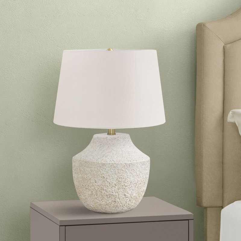H 20 po, lampe de table, béton crème, abat-jour ivoire / crème, lampe de table