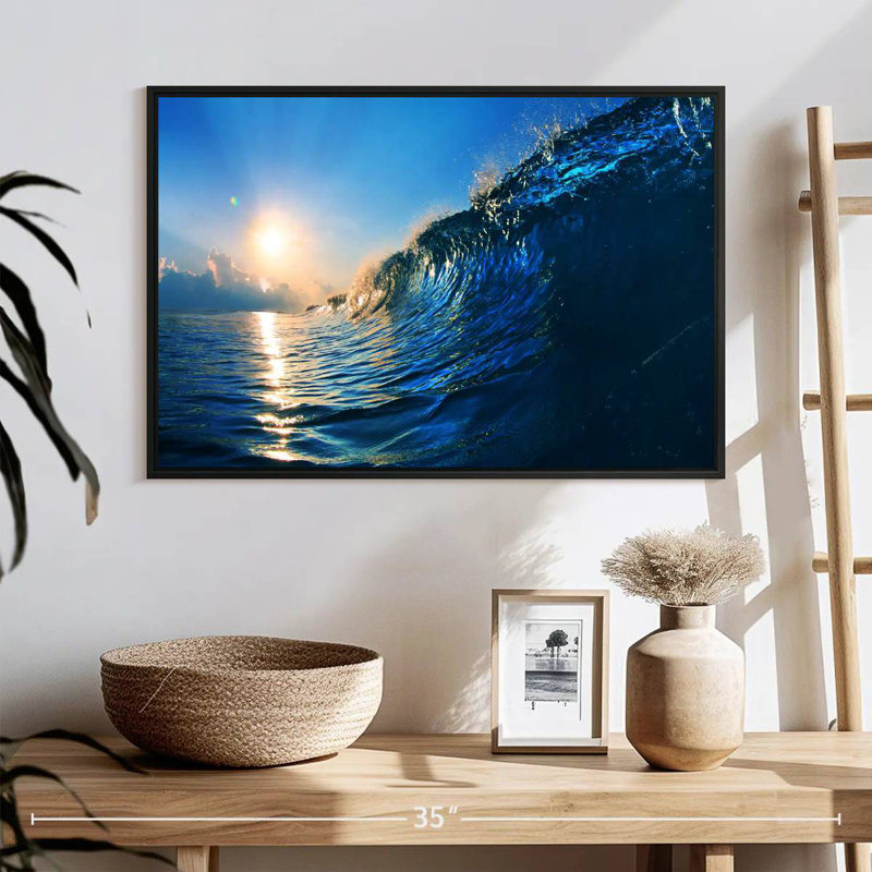Blue Ocean Wave, 25 po x 17 po, Cadre flottant noir