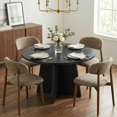 Amarachi 47’’ Round Wood Dining Table With Upholstered Chairs, Kitchen Dining Room Furniture Set