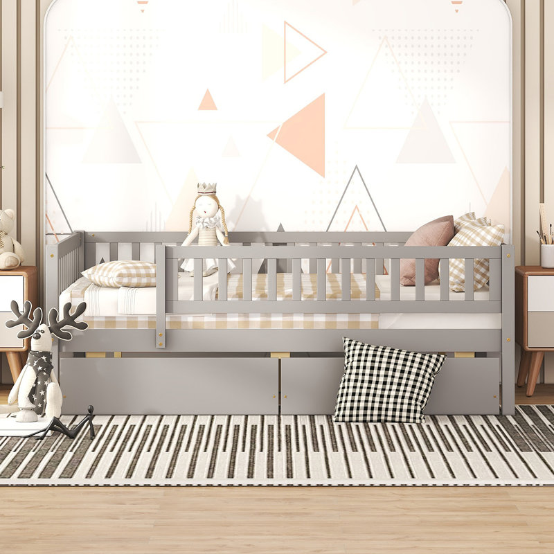 Daybed Wood Bed With Two Drawers, Gray, Full