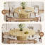 Ensemble de table et de chaises de salle à manger extensibles modernes pour 4 à 8 personnes avec rangement dissimulé, table convertible ronde en ovale et chaises de salle à manger en tissu rembourrées.-133948230-133948231