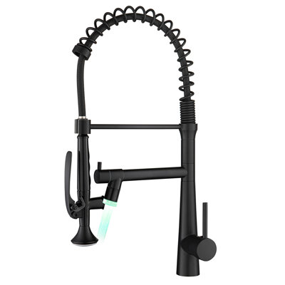Heavy Duty Matte Black Kitchen Faucet - Commercial Style With Pull Down Spring And Single Handle Pre-Rinse Diverter