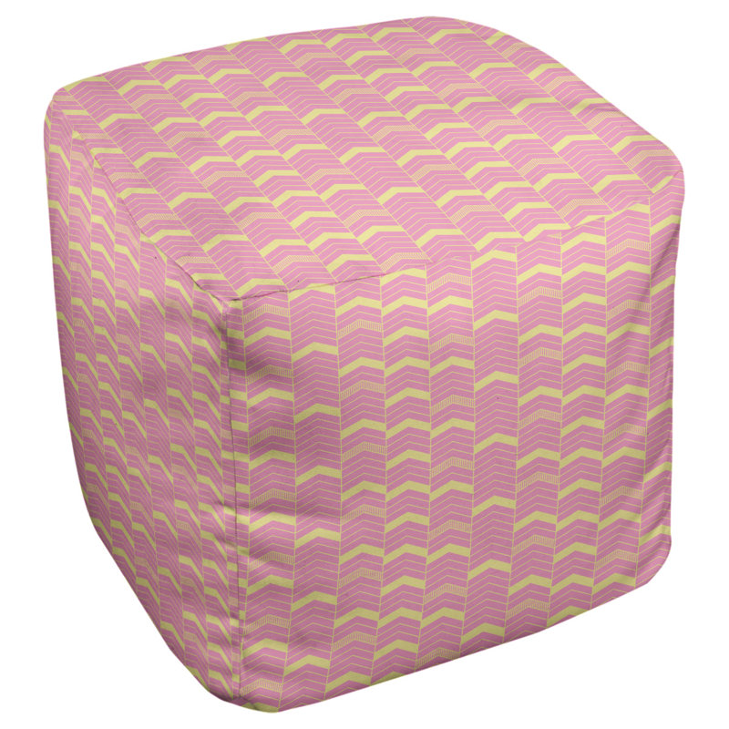 Repose-pieds cube à chevrons bicolores, Rose / jaune