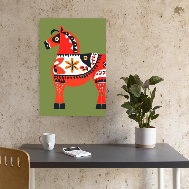 Vibrant Folk Horse Abstract Contemporary Horse Animal Wall Art Print 1 Piece Wrapped Canvas Wall Art, 45.72cm H x 30.48cm W