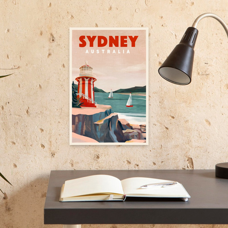 Sydney Australia Lighthouse Nautical Travel Art Retro Vintage Abstract Architecture Coastal Wall Art Print 1 Piece Wrapped Canvas Wall Art