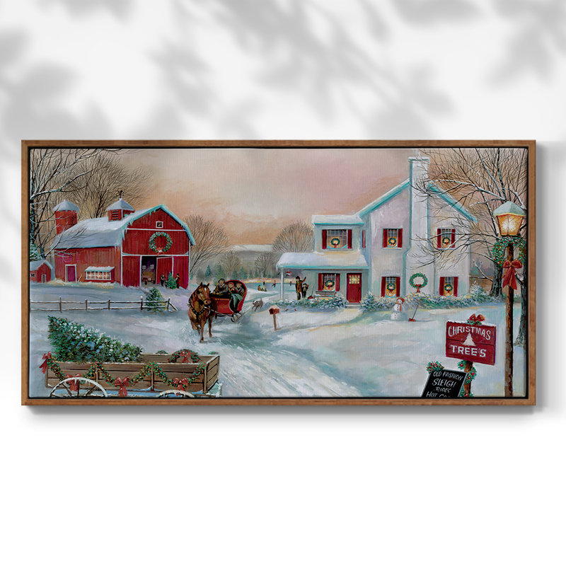 Christmas Tree Farm- Toile tendue avec châssis encadré - Prêt à être accroché, H 17 po x l 33 po, Noyer