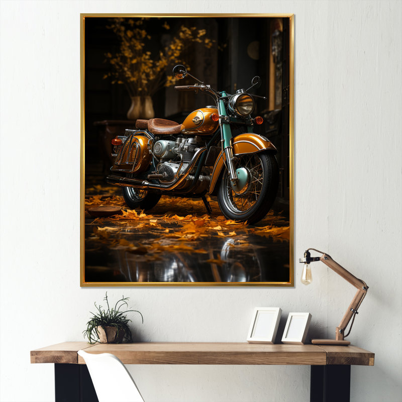 " Retro Cruiser Motorcycle II ", 32" H x 16" W x 1" D, Gold Floater Framed
