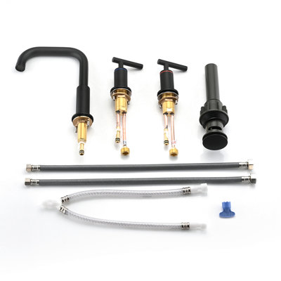 8" Widespread Double Handle Bathroom Faucet Matte Black With Pop Up Drain - Solid Brass, 360 Swivel, Drip- Ceramic Disc Valves, Flow Spout, 1.5 Gpm Rate, Easy To Install, Rust And Tarnish 8 In.