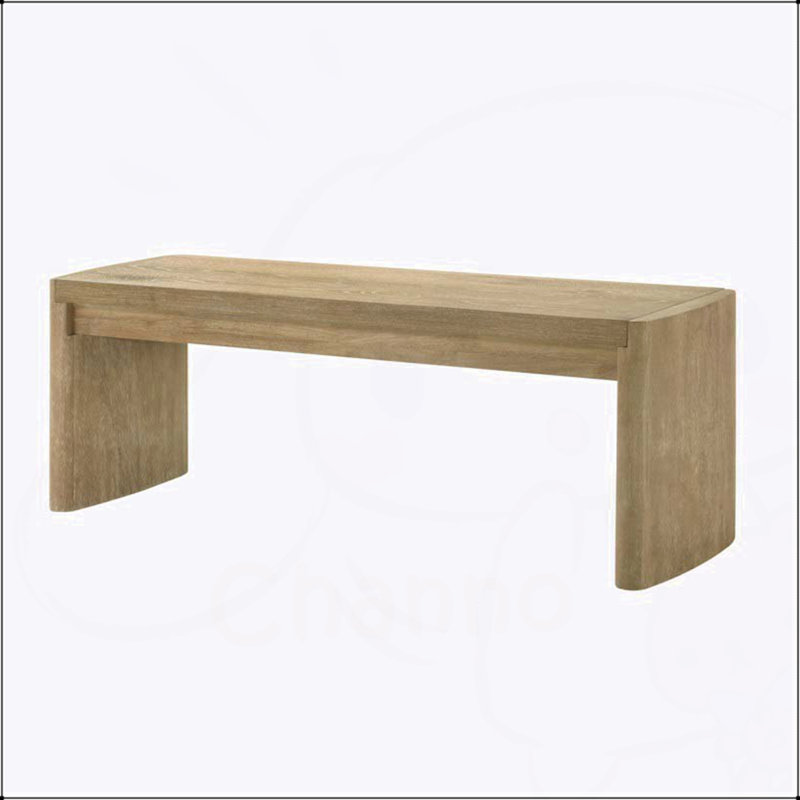 Banc en bois à finition chêne de 51 pouces pour entrée, salle à manger, pieds à panneaux, brun clair, sièges spacieux et robustes
