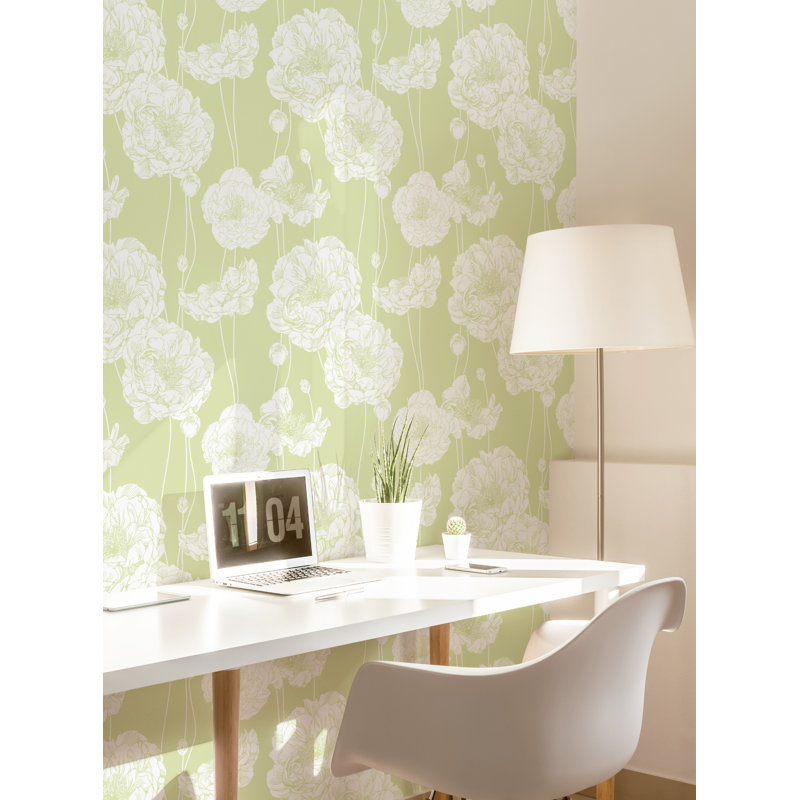 Rouleau de papier peint adhésif L 18 pi x l 24 po Latundra Peony, Vert lime